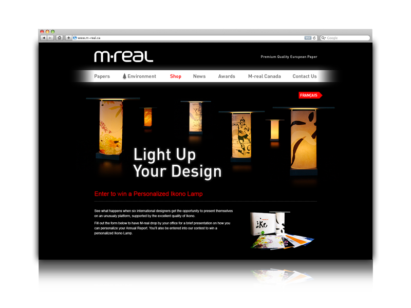 M-real Canada Ikono Lamp Contest Web Page Design